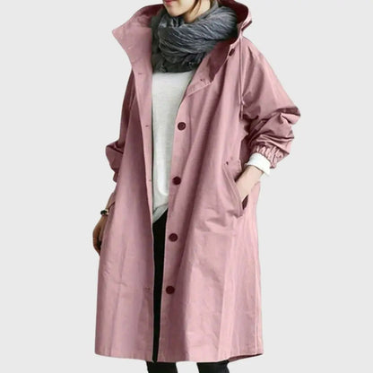 Waterproof Trench Coat Hooded Long Women's Raincoat - Pink