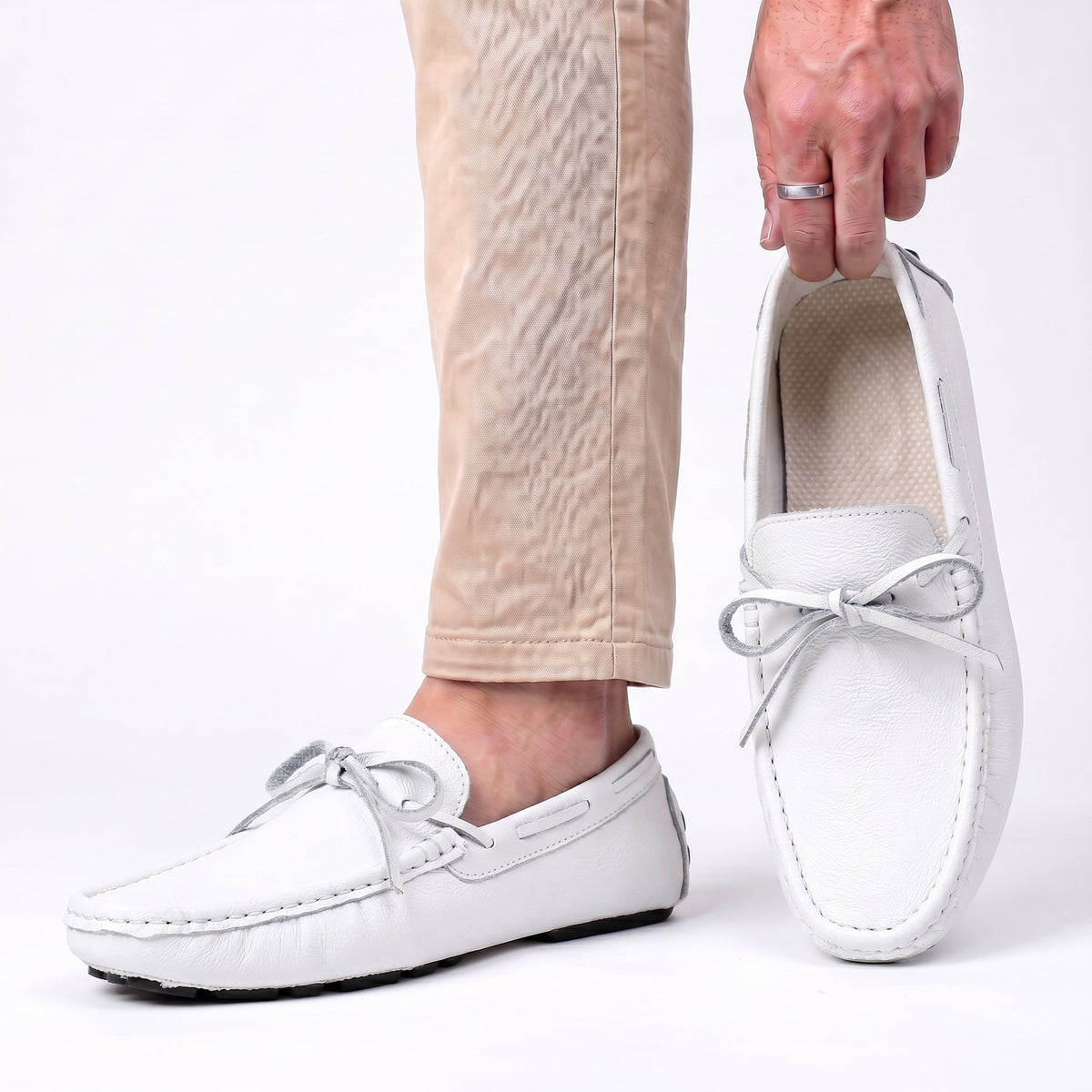 Men's Driving Loafers Hand Stitched Pebbled Sole Slip Ons 10