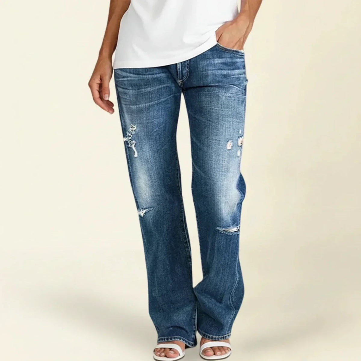 Women's Ripped High Rise Straight Jeans | Flattering Fit & Everyday Comfort 1