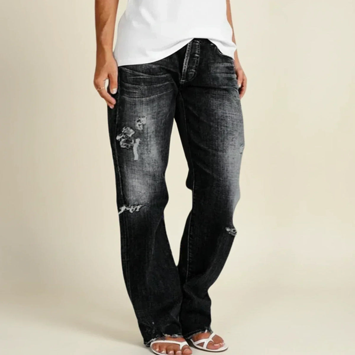 Women's Ripped High Rise Straight Jeans | Flattering Fit & Everyday Comfort 3