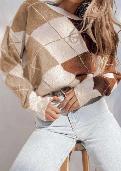 Women's Argyle Jumper | Ribbed Cuffs & Round Neck 2