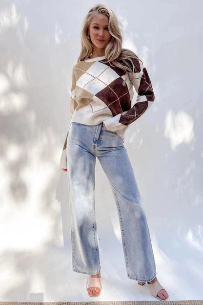 Women's Argyle Jumper | Ribbed Cuffs & Round Neck 4