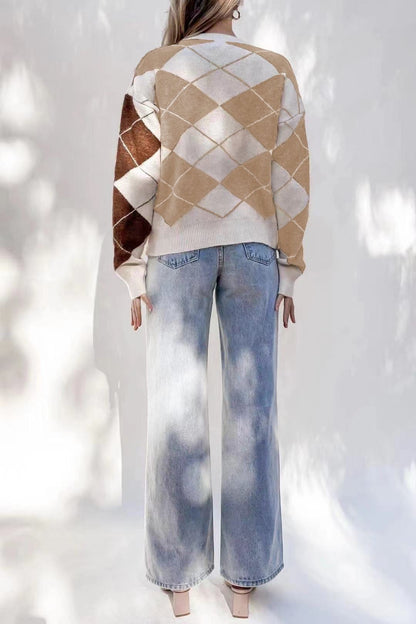 Women's Argyle Jumper | Ribbed Cuffs & Round Neck 5