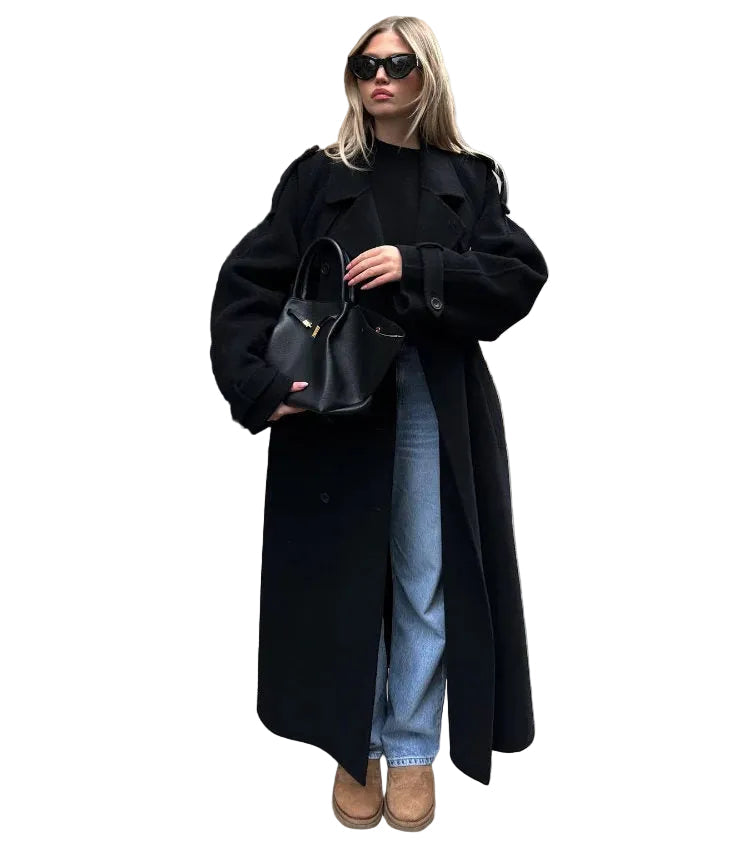 Women's Belted Maxi Coat | Lapel Collar & Long Sleeves 1