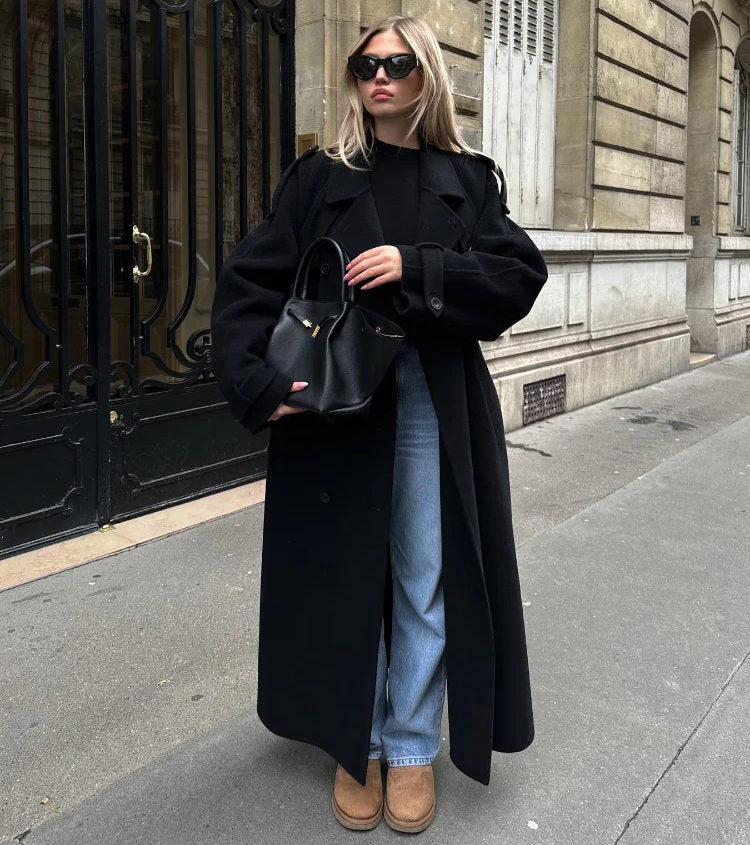 Women's Belted Maxi Coat | Lapel Collar & Long Sleeves 2