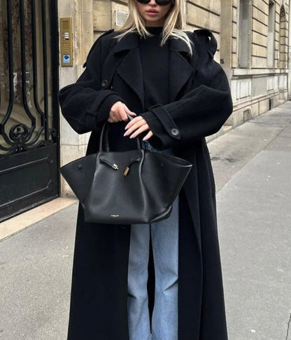 Women's Belted Maxi Coat | Lapel Collar & Long Sleeves 4