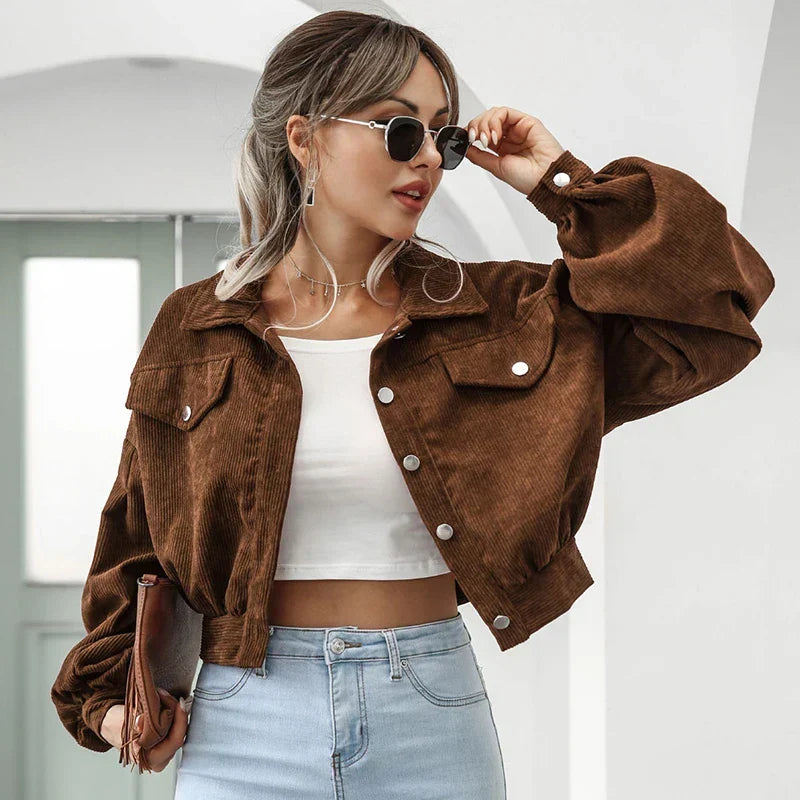 Women's Button Front Jacket | Pointed Collar & Chest Pockets 5