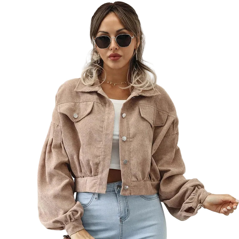 Women's Button Front Jacket | Pointed Collar & Chest Pockets 1