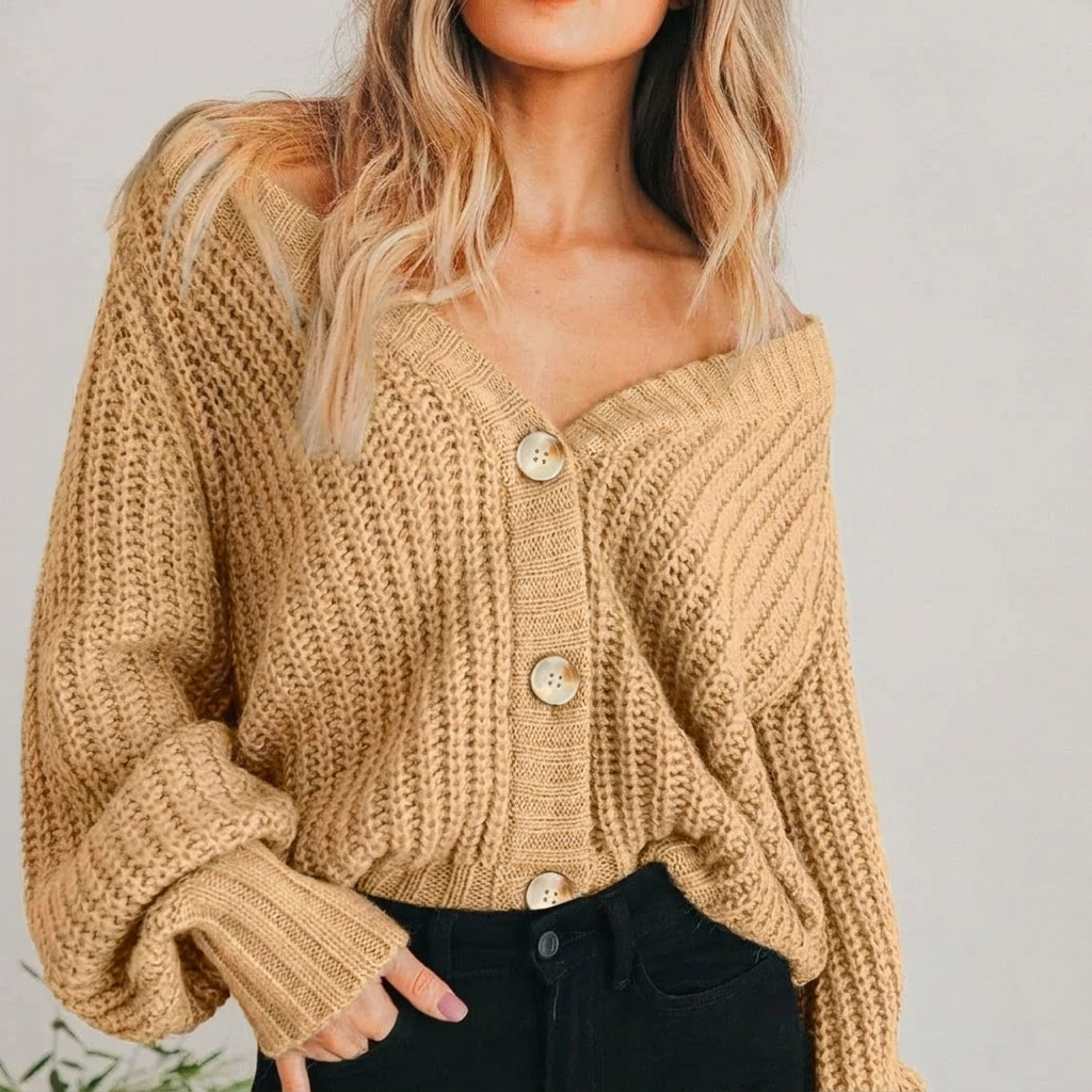 Women's Chunky Knit Cardigan | Oversized Balloon Sleeve 2