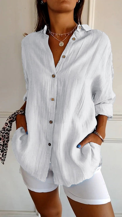 Wren | Women's Crinkle Textured Button-Down Long-Sleeve Top