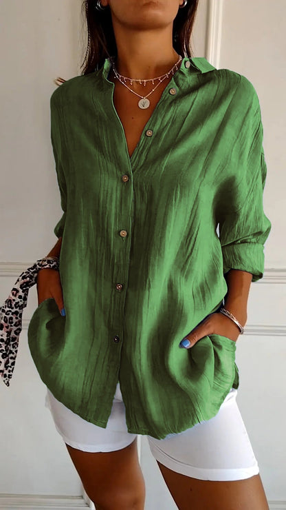 Wren | Women's Crinkle Textured Button-Down Long-Sleeve Top