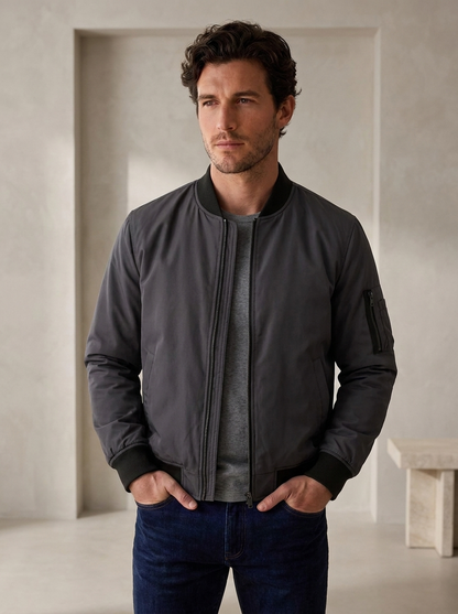 Men's polyester bomber jacket with zip front