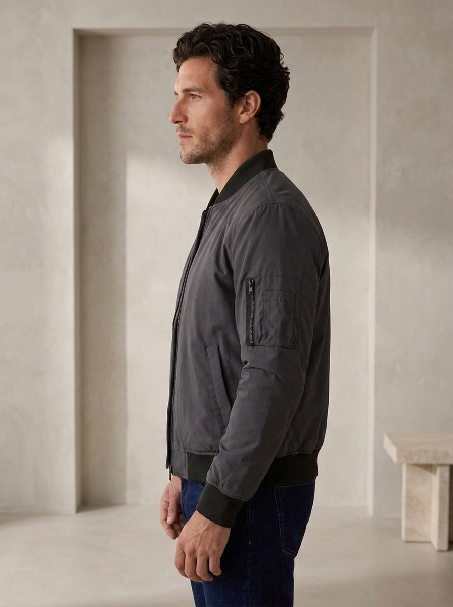 Men's casual jacket with ribbed collar