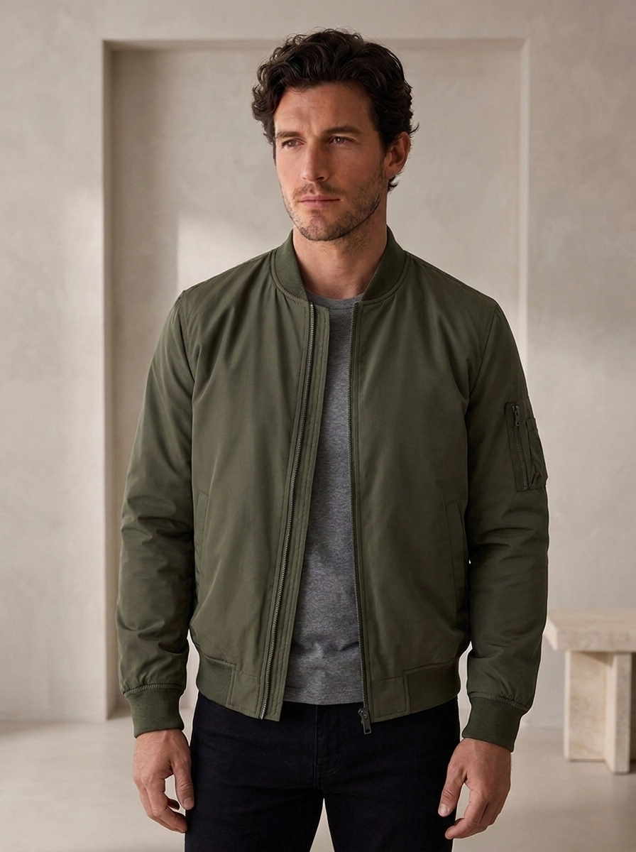 Men's smooth woven bomber jacket